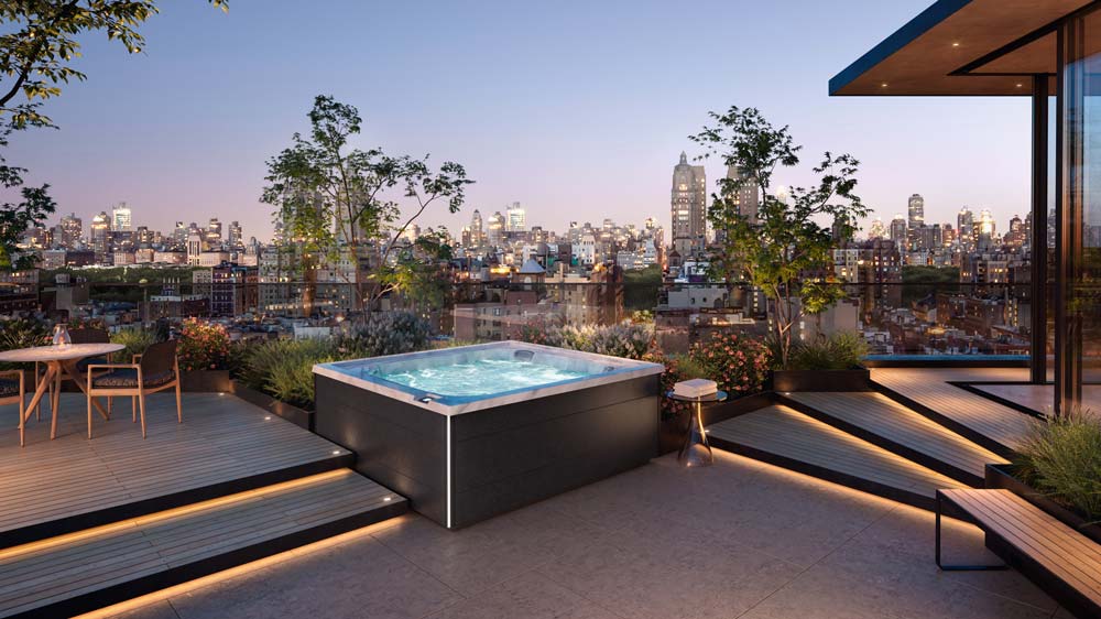 Hot tub on roof top of building