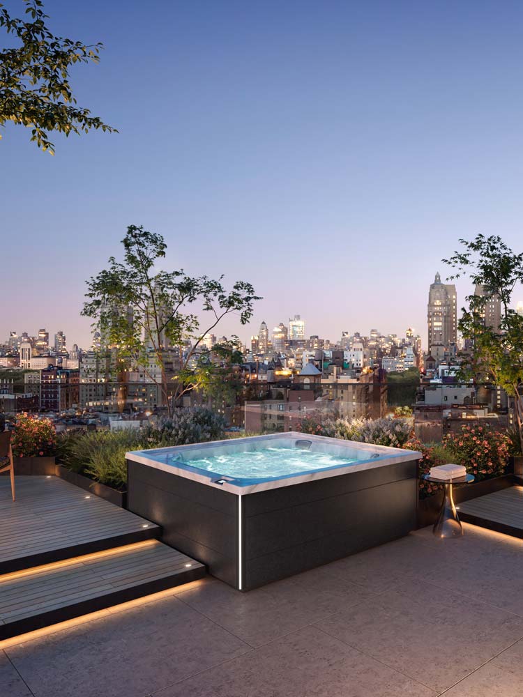 Hot tub on roof top of building