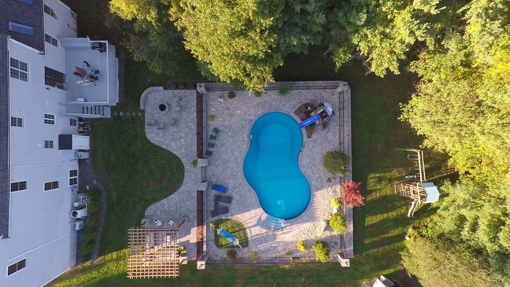 Aerial view of pool in backyard