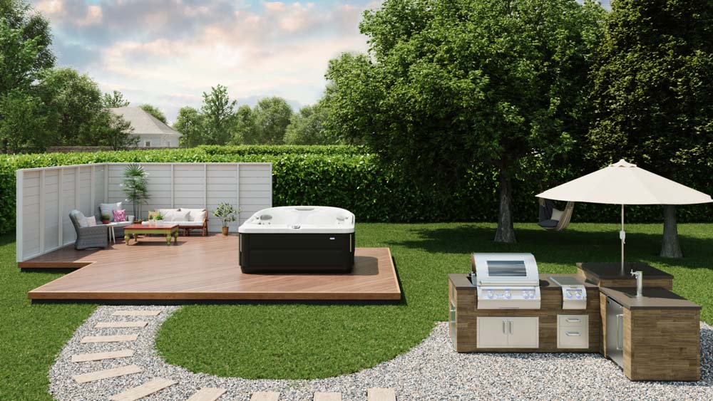 Hot tub in beautiful back yard