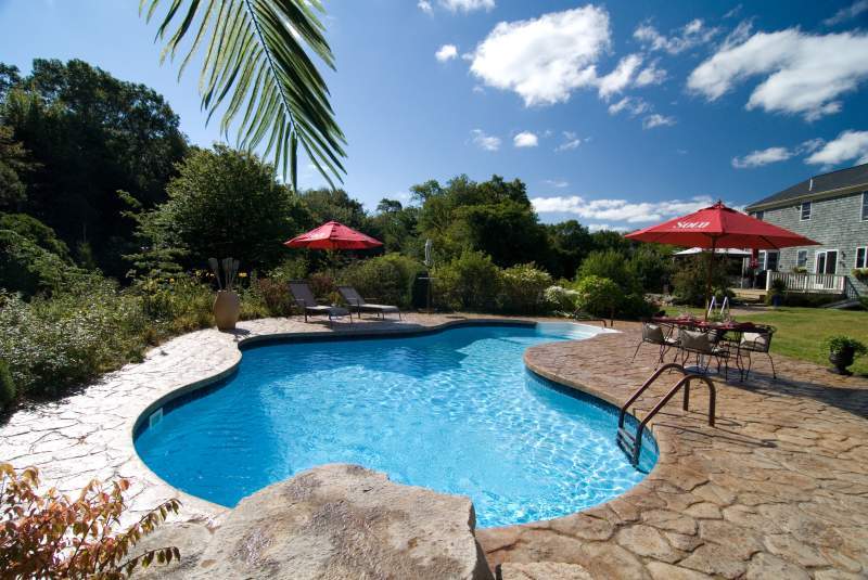 Beautiful vinyl pool in backyard