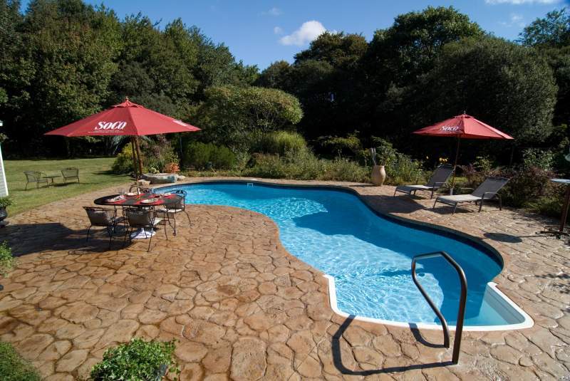 Beautiful vinyl pool in backyard