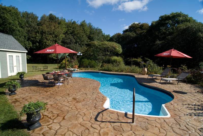 Beautiful vinyl pool in backyard
