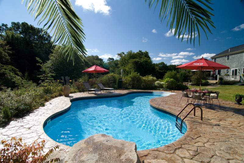 Beautiful vinyl pool in backyard