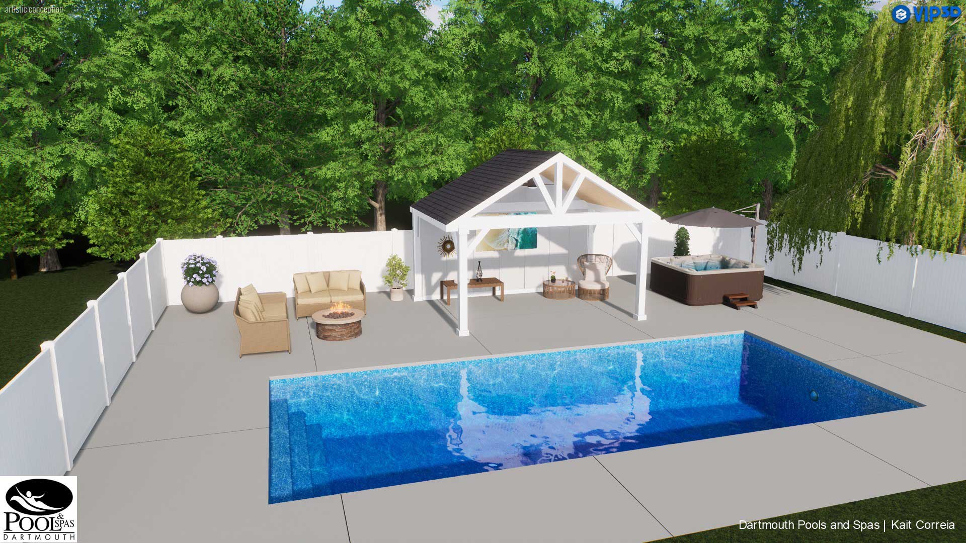 Pavilion and pool 3d design