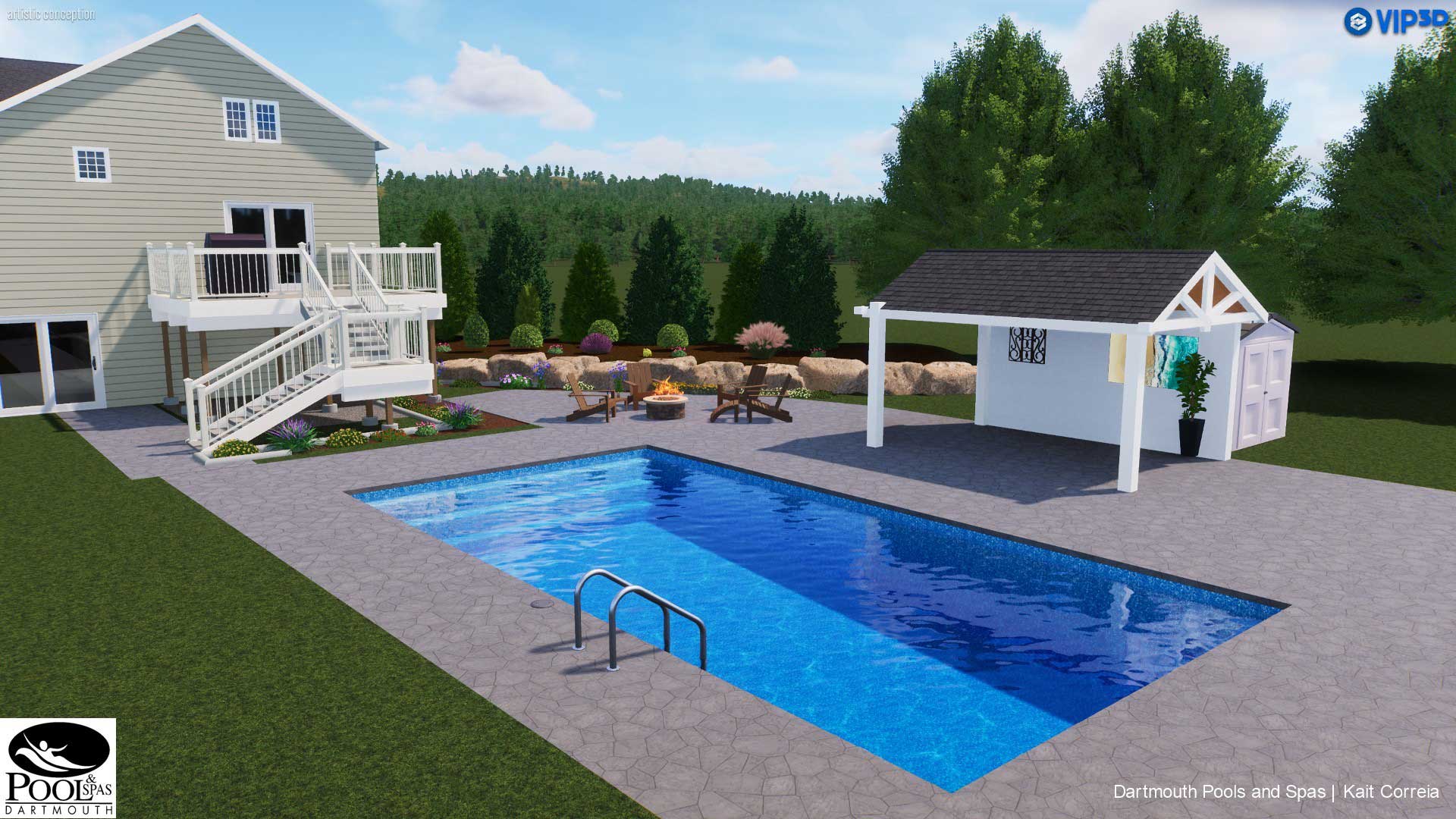 Pavilion and pool 3d design