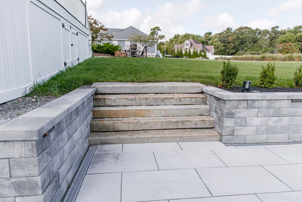 New stone steps in backyard