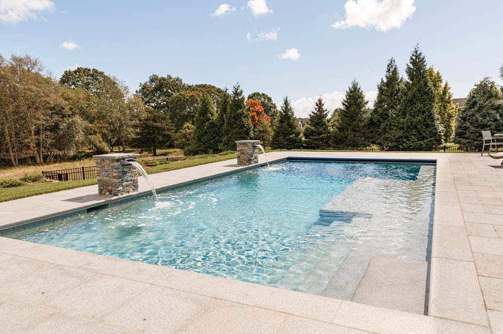 Beautiful waterfalls on the side of new pool