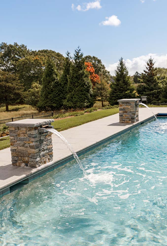 Beautiful waterfalls on the side of new pool