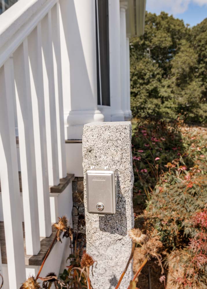Decorative stone next to the pool